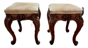Pair 19th Century French Carved Oak Regence Stools
