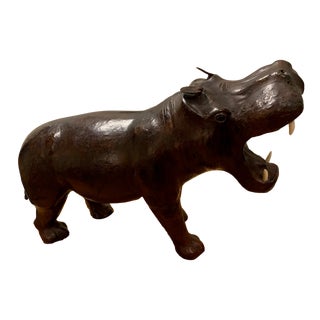 Early 20th Century French Carved Patinated Leather Hippo Sculpture For Sale
