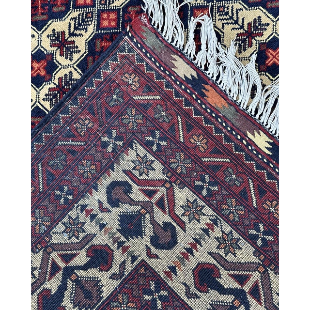 Afghan Turkmen Hand-Knotted Wool Rug, Ivory Star Lattice, 9'10" X 6'8" For Sale - Image 10 of 14