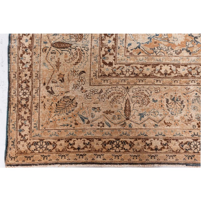 Antique Persian Meshad Botanic, Blue, Brown Hand Knotted Wool Rug For Sale - Image 10 of 11