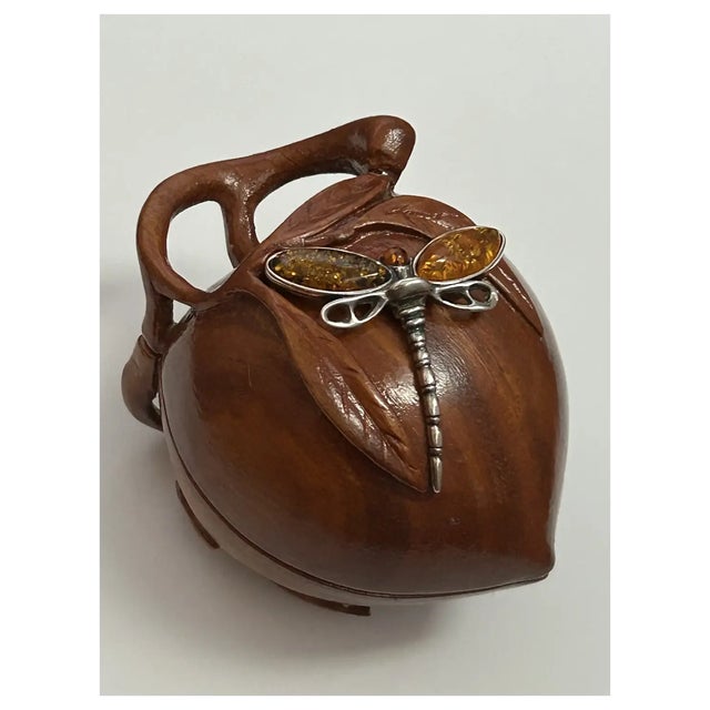 Mid-Century Modern Ooak, Rare, Carved Trinket Box/Sterling, Amber For Sale - Image 3 of 9