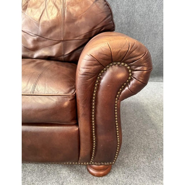 Brown Thomasville Traditional Brown Leather Sofa For Sale - Image 8 of 18