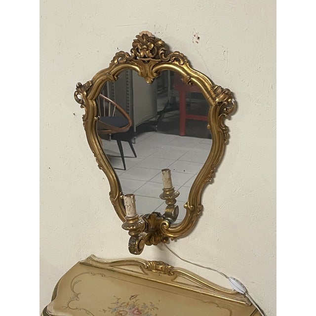 Beige Wall-Mounted Console Tables with Mirrors and Wall Lamps, 1940s, Set of 4 For Sale - Image 8 of 18