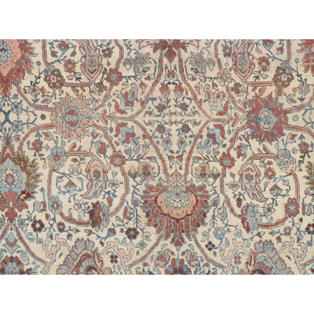 Late 19th Century Antique Bijar Carpet Oriental Carpet, Handmade, Ivory, Coral, Light Blue, Taupe For Sale - Image 5 of 17