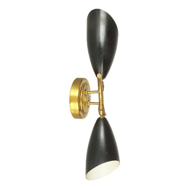 Italian Adjustable Brass, Black & White Metal Sconce, 1950s For Sale