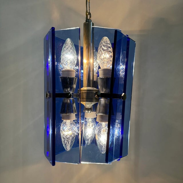 Mid-Century Modern Blue Glass Hanging Lamp from Veca, Italy, 1970s For Sale - Image 3 of 18