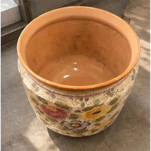 Rustic Italian Ceramic Jardinière with Floral Decoration, 2003 For Sale - Image 3 of 6