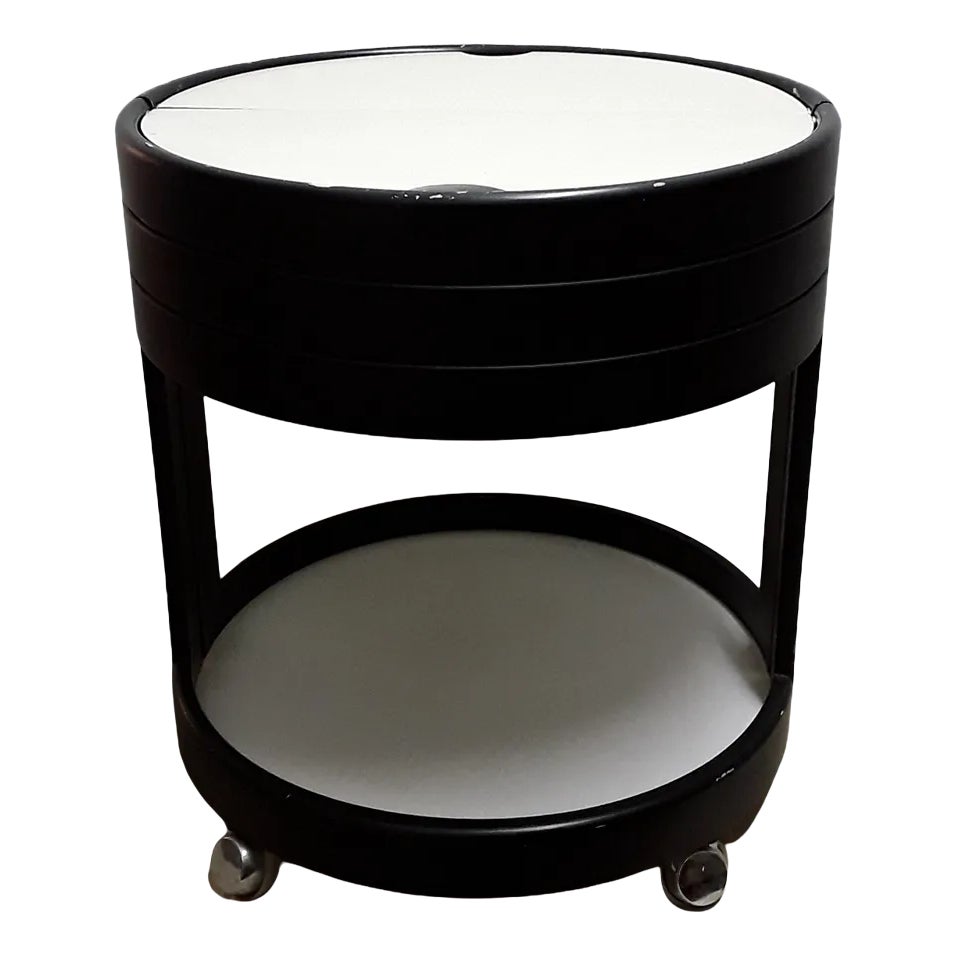 Vintage Black Painted Press Wood with White Plywood Lids Round Side