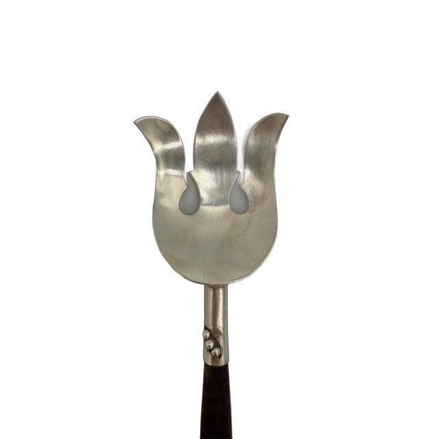 1950s Mid Centruy Artist Signed Sterling Silver Made in Mexico Serving Fork With RoseWood Handle For Sale - Image 5 of 8