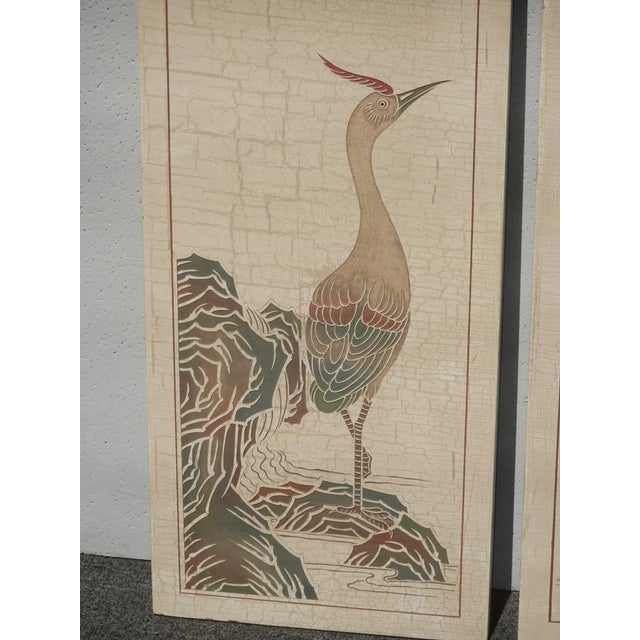 Antique White Vintage Oriental Asian Three Panel Picture Screen Crackle & Etched Finish For Sale - Image 8 of 16