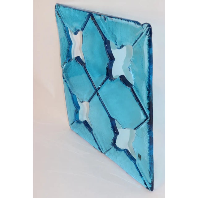 1980s "Damasco" Itre Murano Hand Cast Glass Tile Aquamarine For Sale - Image 11 of 13