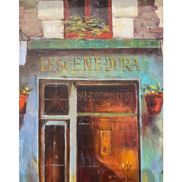 Vintage French Oil on Canvas Parisian Shop Painting in Gilt Frame Signed Simon For Sale - Image 9 of 12