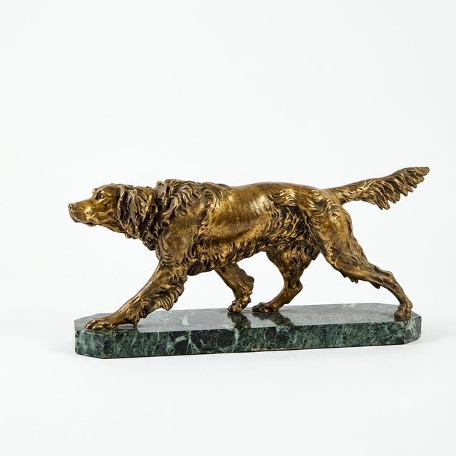 English Spelter Setter Sculpture on Green Marble Base, 1930s For Sale - Image 13 of 13