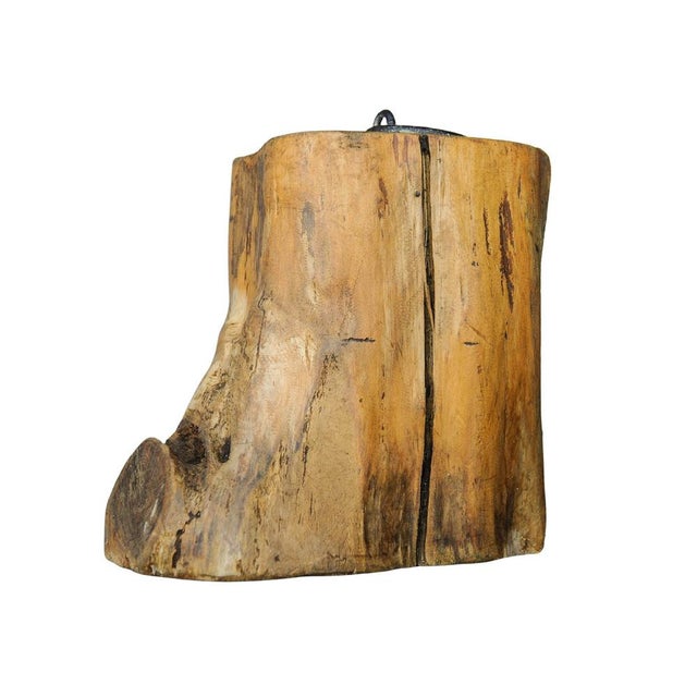 Rustic Hand-Carved Wooden Organic Tree Stump Door Stop with Iron Handle Top For Sale - Image 9 of 9