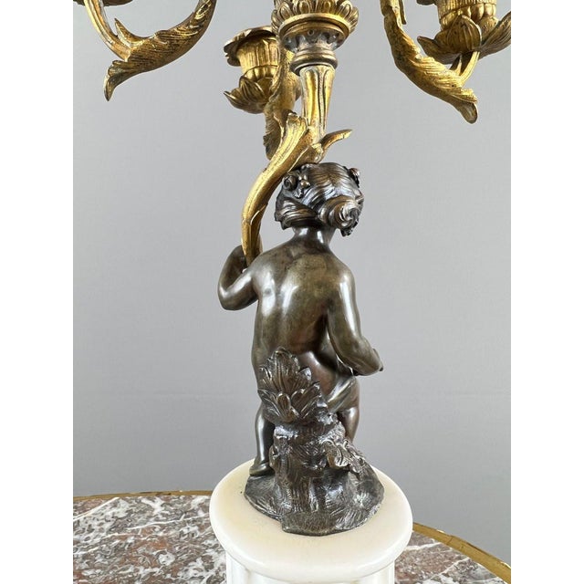 Napoleon III Bronze and Marble Candelabra, Set of 2 For Sale - Image 4 of 13