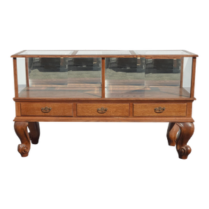 Large Vintage French Country Mercantile Store Display Case Floor Cabinet W Mirror Doors
