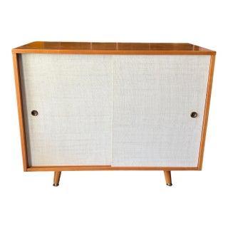 Mid Century Modern Cabinet With Seagrass Cloth Doors For Sale