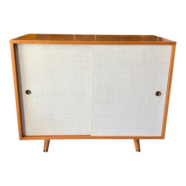 Mid Century Modern Cabinet With Seagrass Cloth Doors For Sale
