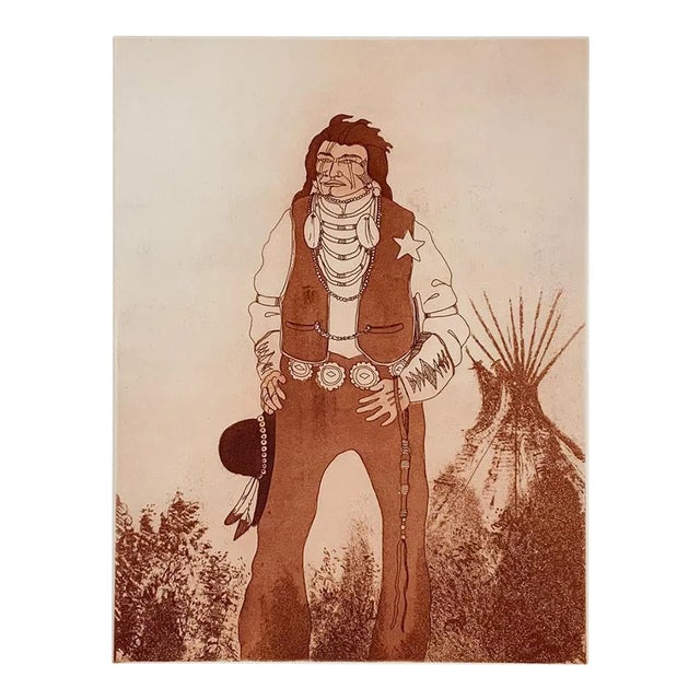 1980 Kevin Red Star Native American Crow Res Cop II Sepia Tone Etching For Sale