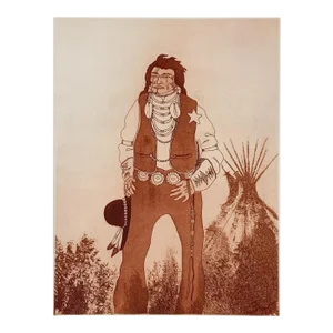 1980 Kevin Red Star Native American Crow Res Cop II Sepia Tone Etching