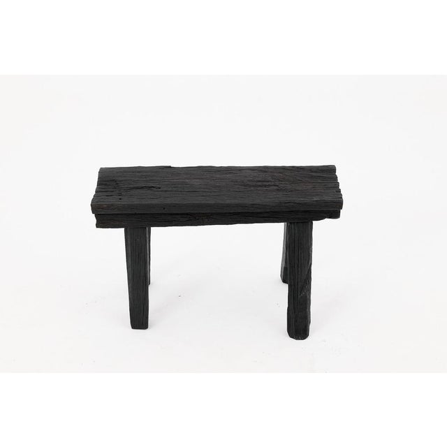 Rustic Blackened Wood Stool by Logniture For Sale - Image 12 of 14