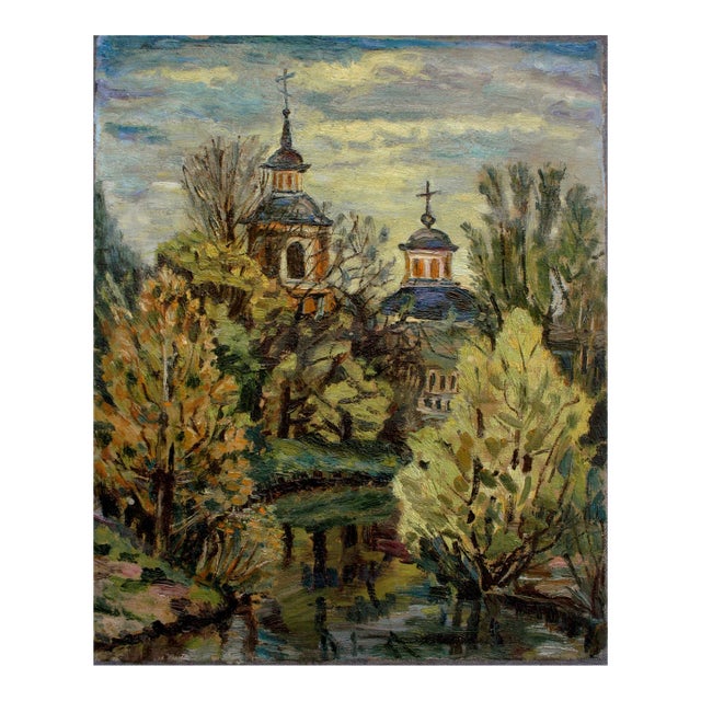 1990s Cathedral of the Pacific Landscape, II Impressionist Style Oil Painting For Sale