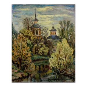1990s Cathedral of the Pacific Landscape, II Impressionist Style Oil Painting