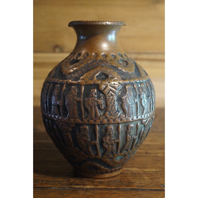 1960s Mid 20th Century Copper Repousse Figural Vase For Sale - Image 5 of 9