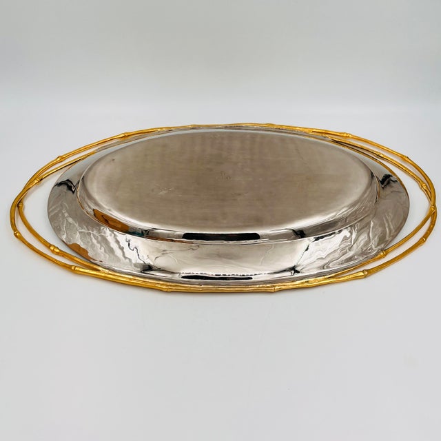 l'Objet Contemporary 24 Karat Gold & Nickel Plated Faux Bamboo Handled 24" Oval Platter Butler's Tray For Sale - Image 14 of 17
