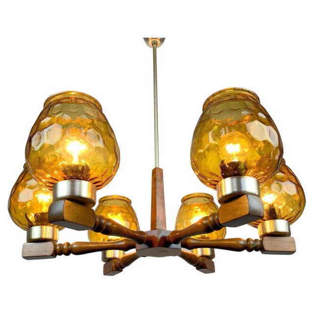 Mid-Century Wood and Glass Chandelier, 1970s For Sale - Image 11 of 11