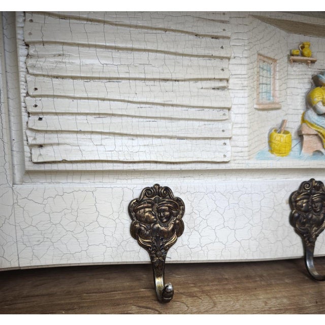 Cream Vintage 6-Hook Wall Coat Rack For Sale - Image 8 of 11