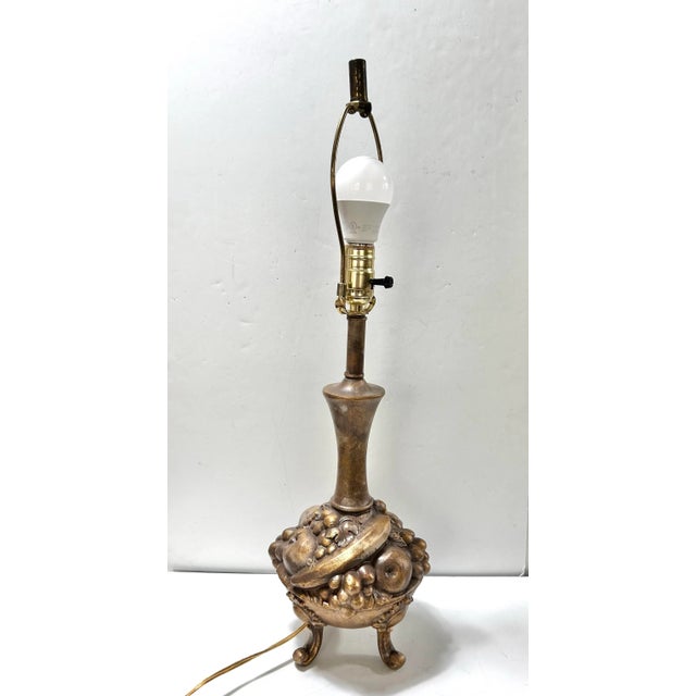 Vintage Gold Cast Metal Fruit Basket Table Lamp, Hollywood Regency For Sale - Image 4 of 9