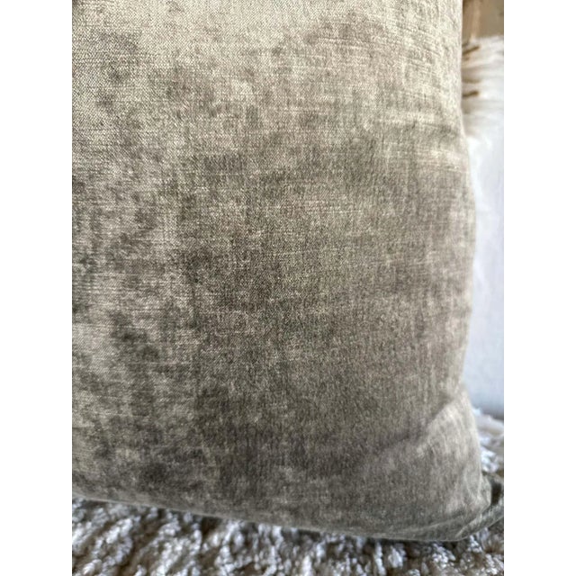 Textile French Royal Velvet and Linen Accent Pillow With Down Insert Kaki For Sale - Image 7 of 7