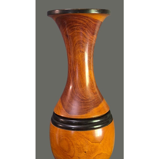 Vintage Handmade Turned Wood Rustic Two Part Tall 24'' Floor Table Vase For Sale - Image 4 of 10
