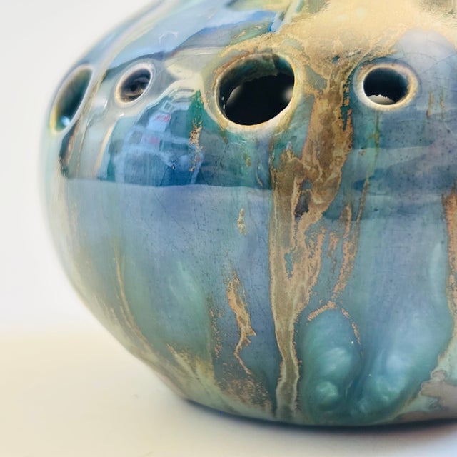Blue Mid Century Monterey Jade Studio Pottery Vase - Blue and Green Glazes For Sale - Image 8 of 10