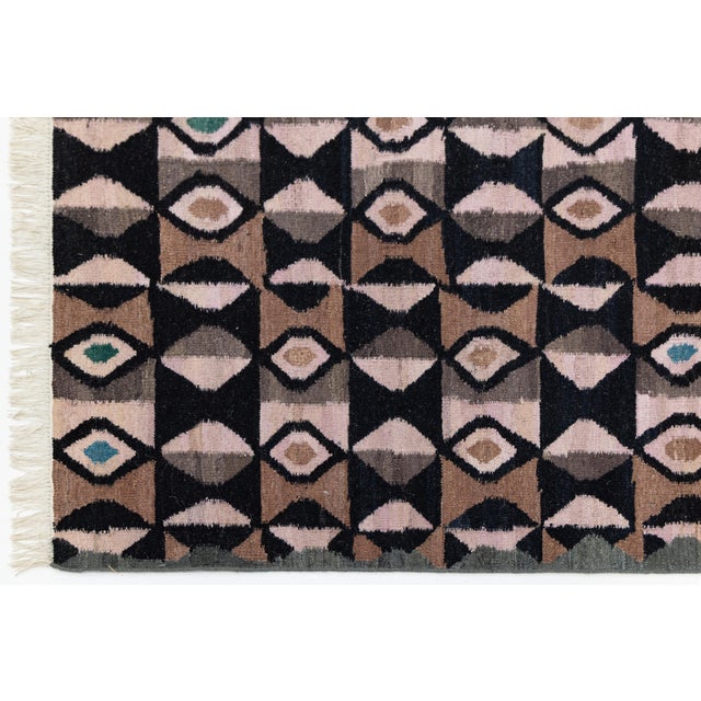 Blush Modern Handmade Kilim Wool Runner – Flatweave Abstract by Apadana For Sale - Image 8 of 10