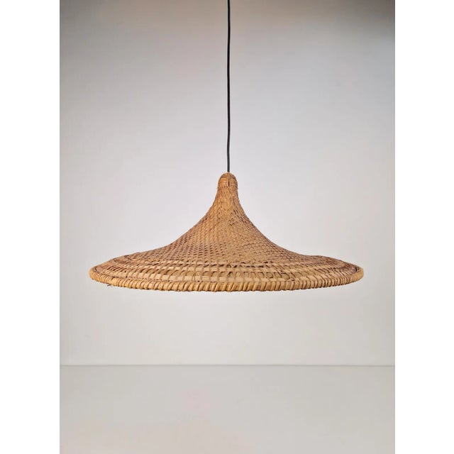 Vintage Rattan & Bamboo Witch Hat Pendant Lamp, 1960s For Sale - Image 10 of 11