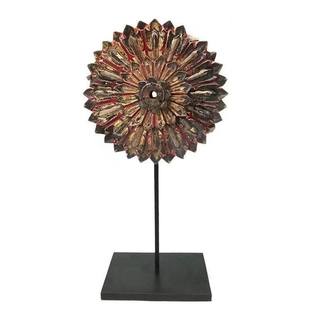 Tribal Thai Wood Flower Sculpture, Early 20th Century For Sale - Image 3 of 10
