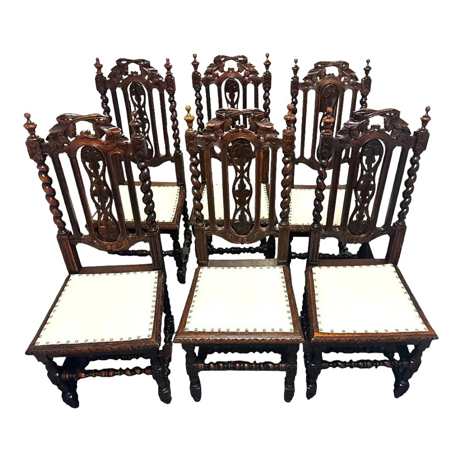 19th Century French Antique Carved Oak Dining Chairs With New Seat ...