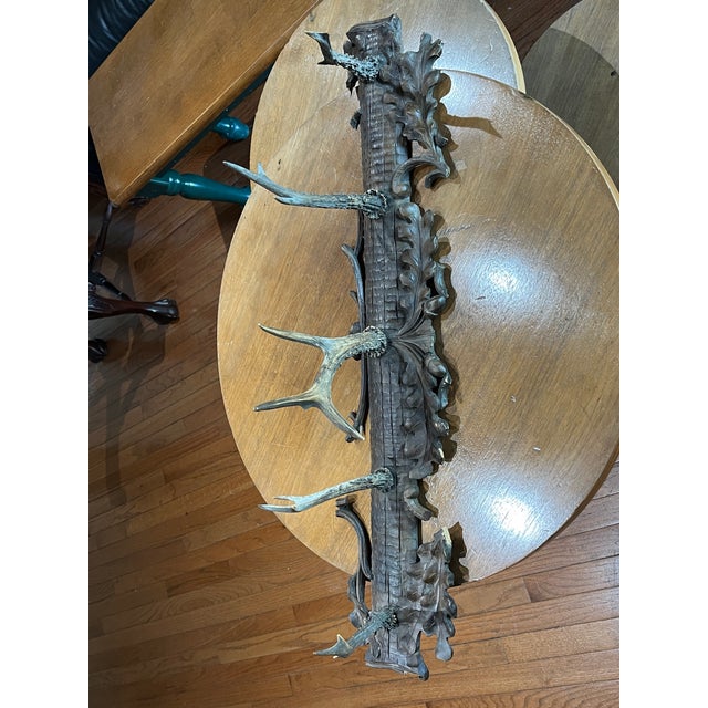 Antique 19th Century German Black Forest Carved Wood and Antler Wall Rack For Sale - Image 9 of 12