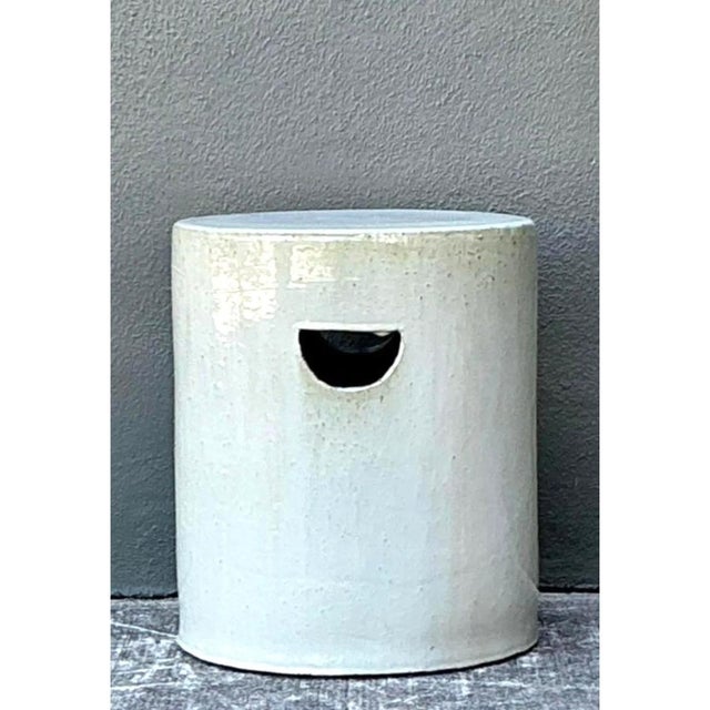 Vintage White Ceramic Low Stools - Pair For Sale - Image 4 of 12
