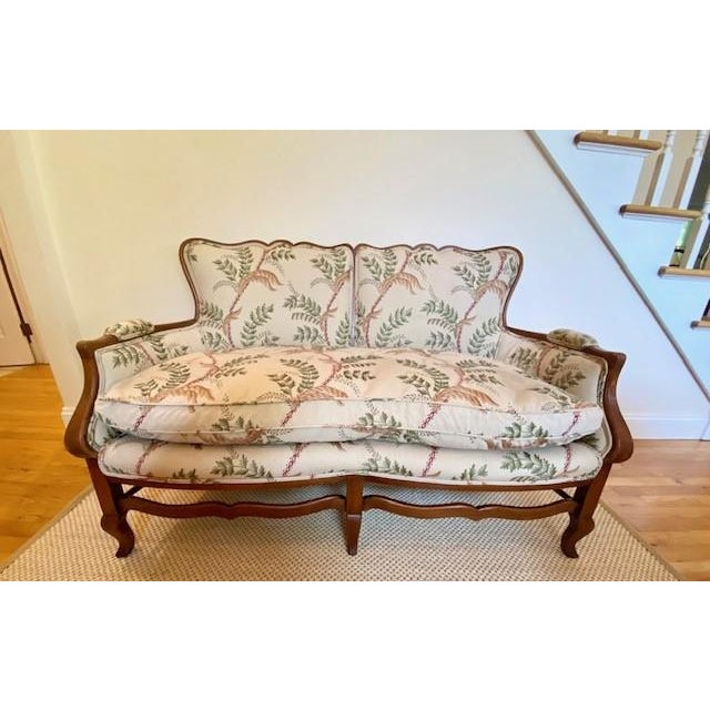 Antique Settee Upholstered in Botanical Embroidery by Jane Shelton For Sale In New York - Image 6 of 12