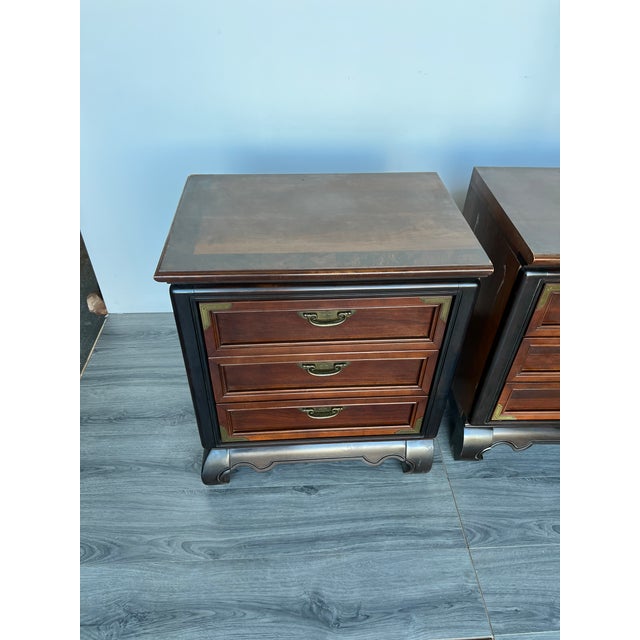 Brown Pair of Late 20th Century Asian Style 3-Drawers Nightstands For Sale - Image 8 of 8