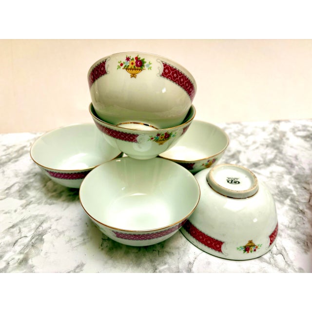 1950s Midcentury Porcelain Ceramic Asian Floral Soup Bowls For Sale - Image 5 of 7