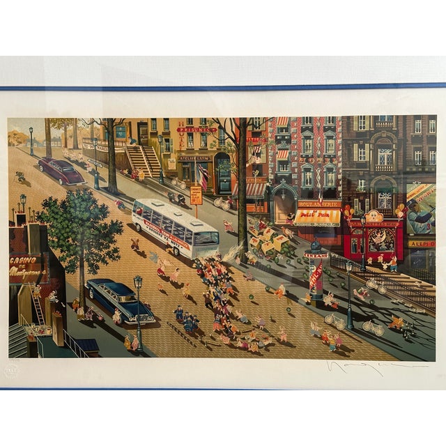 Plastic Hiro Yamagata Serigraph “Express" (1988) Rare City Scene Hand-Signed Limited Edition 239/295 Framed 32x46 For Sale - Image 7 of 9