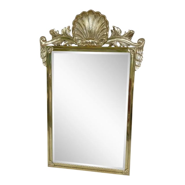 Vintage Decorative Arts Shell Pediment Brass / Bronze Mirror For Sale