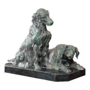 Vintage Bronze Sculpture of 2 Labrador Retrievers After Pierre Jules Mene Statue