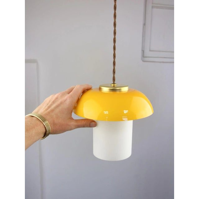 Mid-Century Orange Glass & Brass Mushroom Table Lamp For Sale - Image 10 of 12