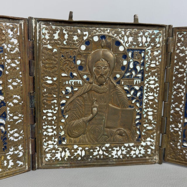 19th Century Triptych Sacred Icon Journey Christ Madonna, 1890s, Brass For Sale - Image 5 of 11