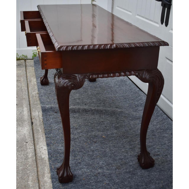 Chippendale Mahogany Writing Console Table Vintage 3 Drawer Ball Claw Foot Sofa For Sale - Image 12 of 15